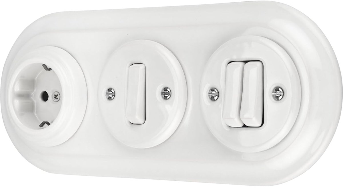 Recessed porcelain retro socket, switch, 3-gang, all-in-one, SET series PR1 white - ShopVlot