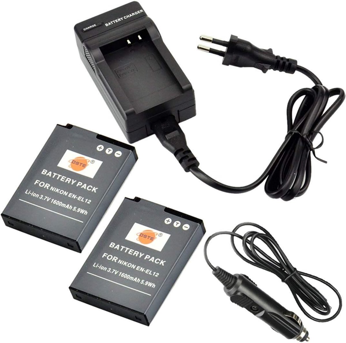 DSTE 2PCS EN-EL12 ENEL12 Battery and Charger Compatible for Coolpix P300, P330, P340, S610, S620, S630, - ShopVlot