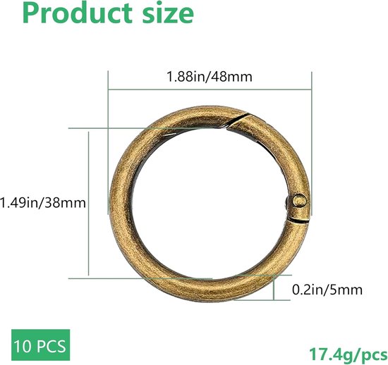 10 x Zinc Alloy Carabiner Hooks 49mm Round Carabiner Large Hooks Round Spring Zinc Alloy Rings Spring Buckles Round - ShopVlot — afbeelding 5