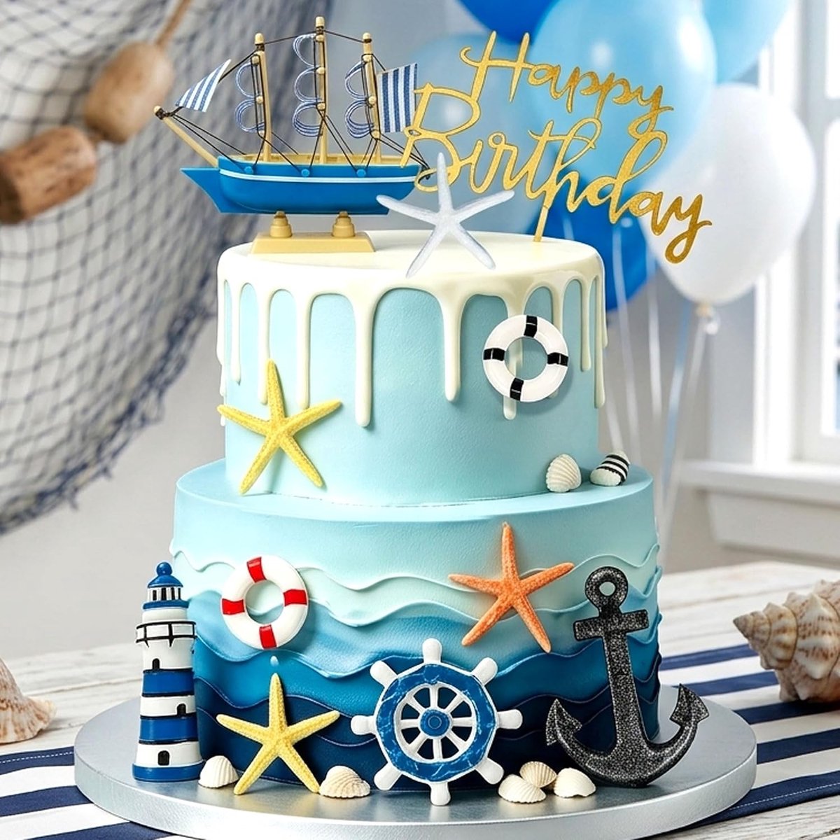 maritieme babyshower taartversiering - Nautische taartversiering babyshower zeemansfeest bruiloft vrijgezellenfeest - ShopVlot