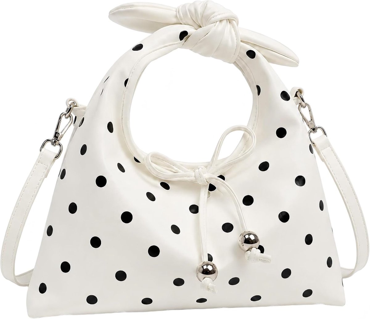 Retro stippen clutch wit met knopen PU lederen handtassen kleine zachte schoudertassen voor dames - ShopVlot