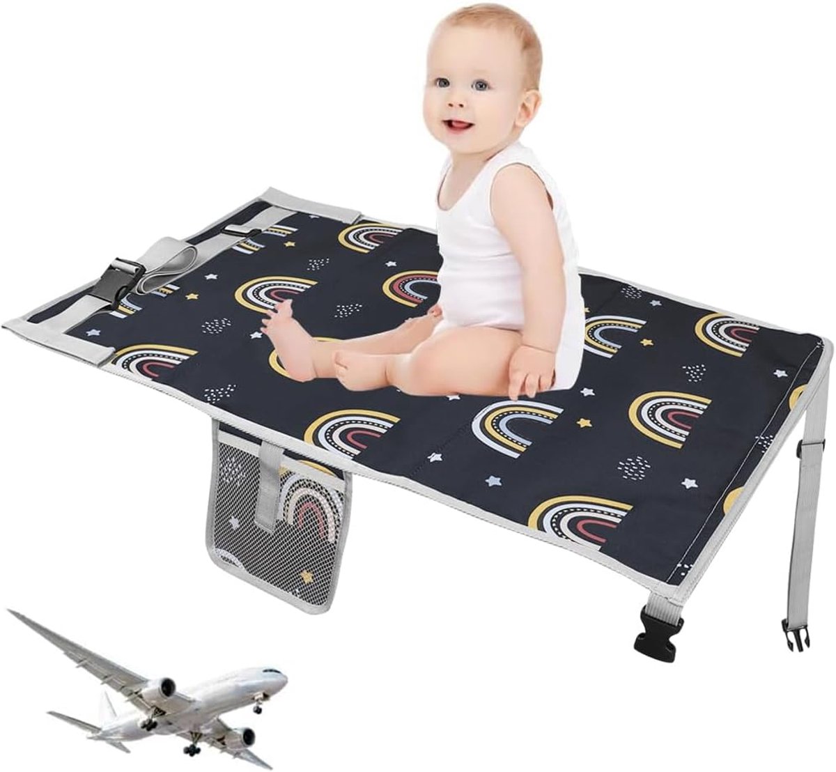 YGCHEN Vliegtuigstoelverlenging voor kinderen, opvouwbare zitverlenging met voethangmat, comfortabele beensteun voor - ShopVlot