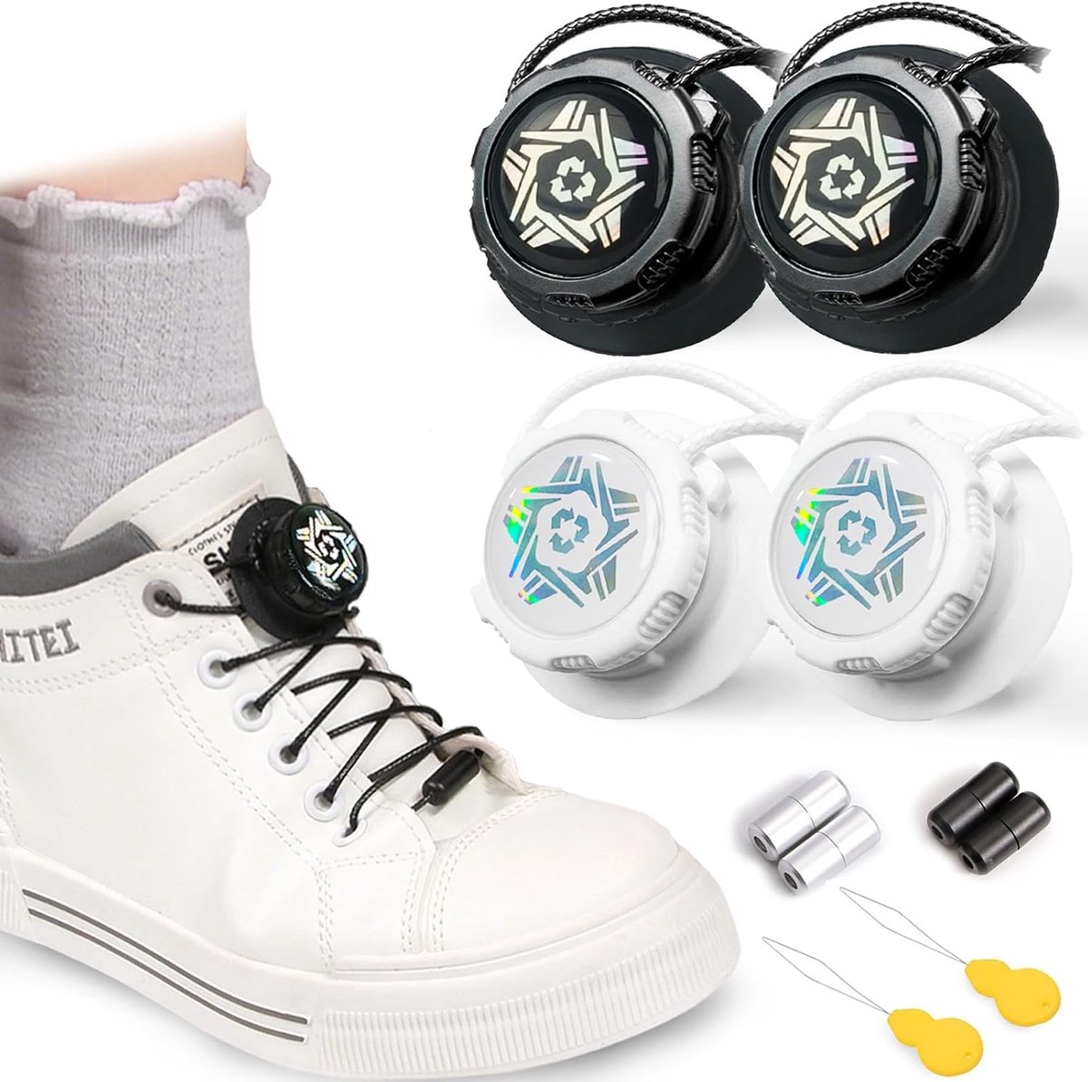 2 Pairs Automatic Twist Closure, Quick Release Shoes, Quick Release No Installation Required, Screw Cap, Laces for - ShopVlot