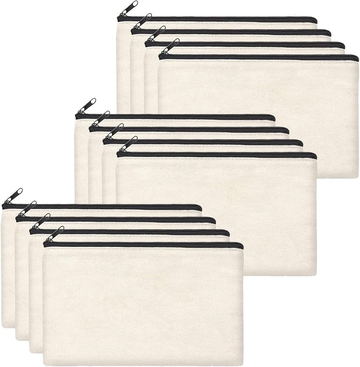 12 blank fabric bags, small folders, canvas, cosmetic bag, 21 x 12 cm, zip - ShopVlot