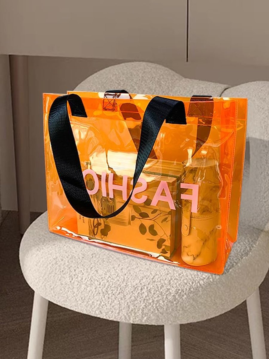Holographic Handbag, Transparent Alphabet Pattern Bag, Lightweight and Waterproof, for Beach, Travel, Shopping(1 Piece) - ShopVlot