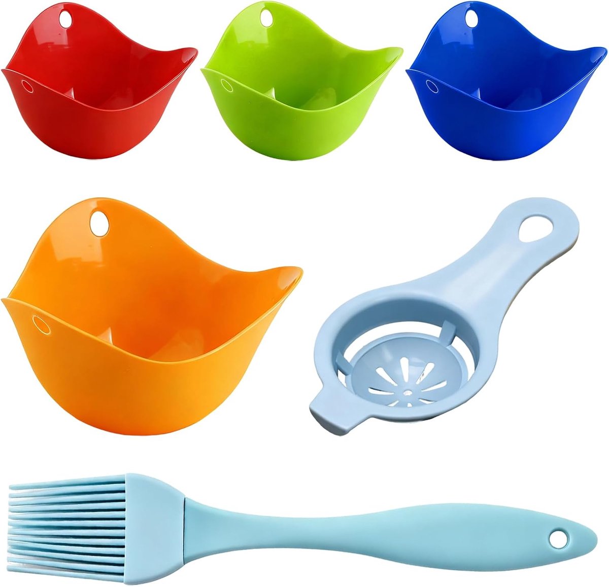 6PCS Egg Poaching Set, Blue Silicone Oil Brush, Egg White Separator, Household Kitchen Baking Tool Set Egg Poacher - ShopVlot