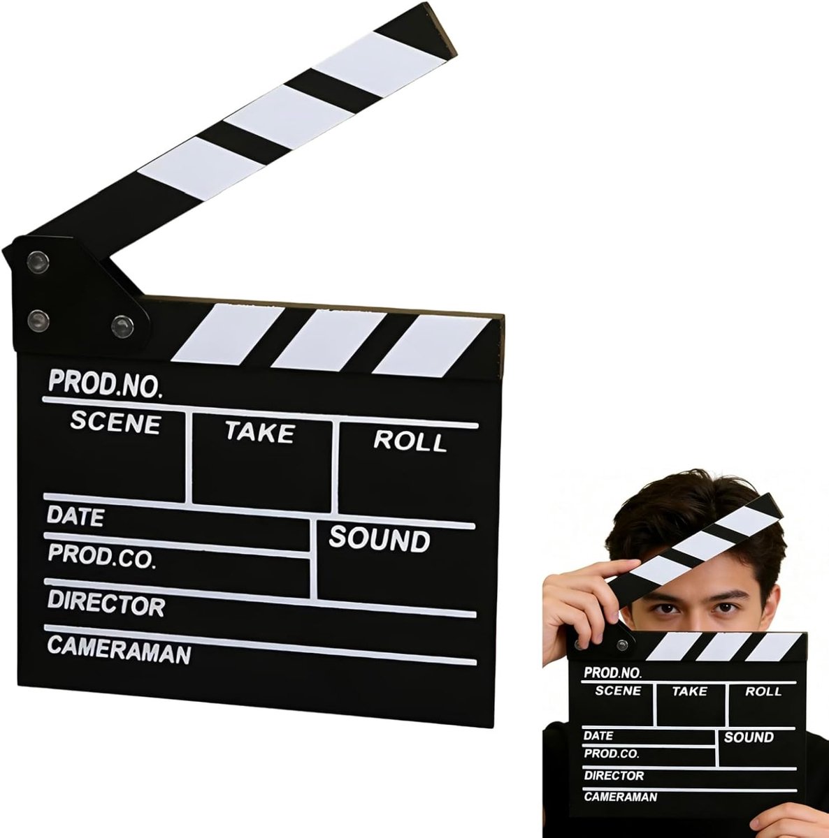 Tokaneit Filmklep, rekwisieten, hout, zwart, regisseur, klapperboard voor film, bioscoop, camera af en actie, voor - ShopVlot