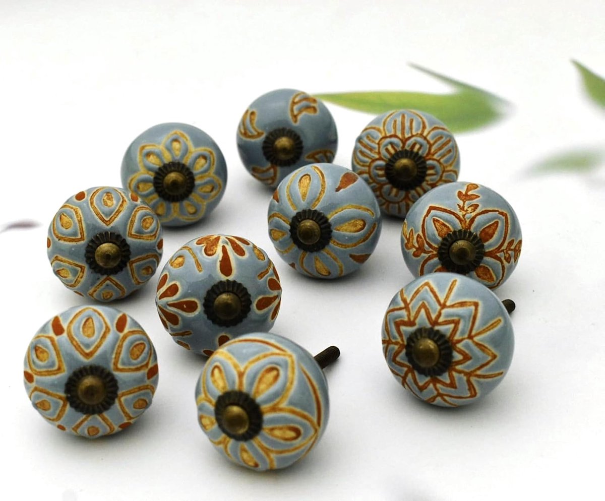 Set of 10 Ceramic Knobs Grey Color for Kitchen Cabinets Furniture Bathroom Cabinets Dresser Drawers Chest Pulls - ShopVlot