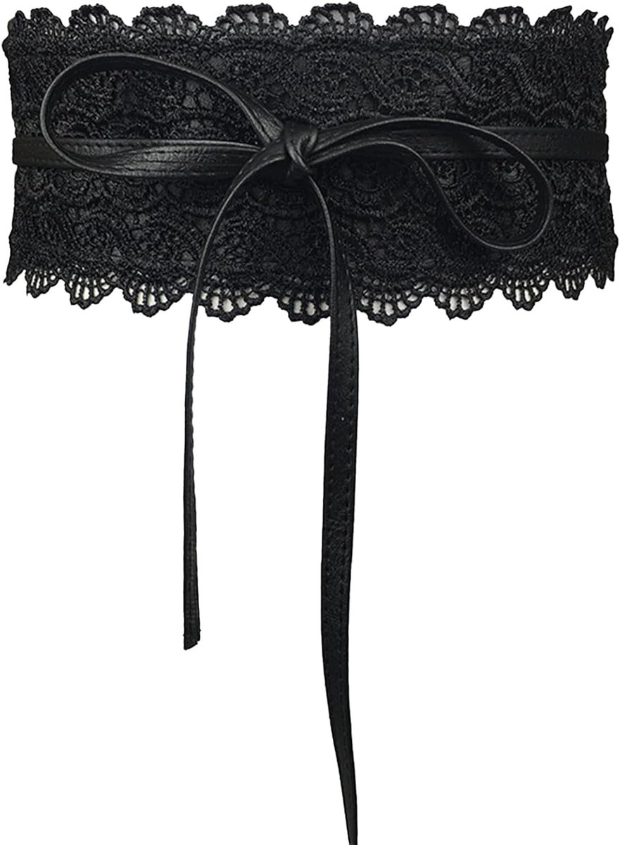 Women's Wide Waist Belt with Lace Trim and Bow Detail, Soft Wide Belt for Dresses and Wedding Outfits, Adjustable - ShopVlot