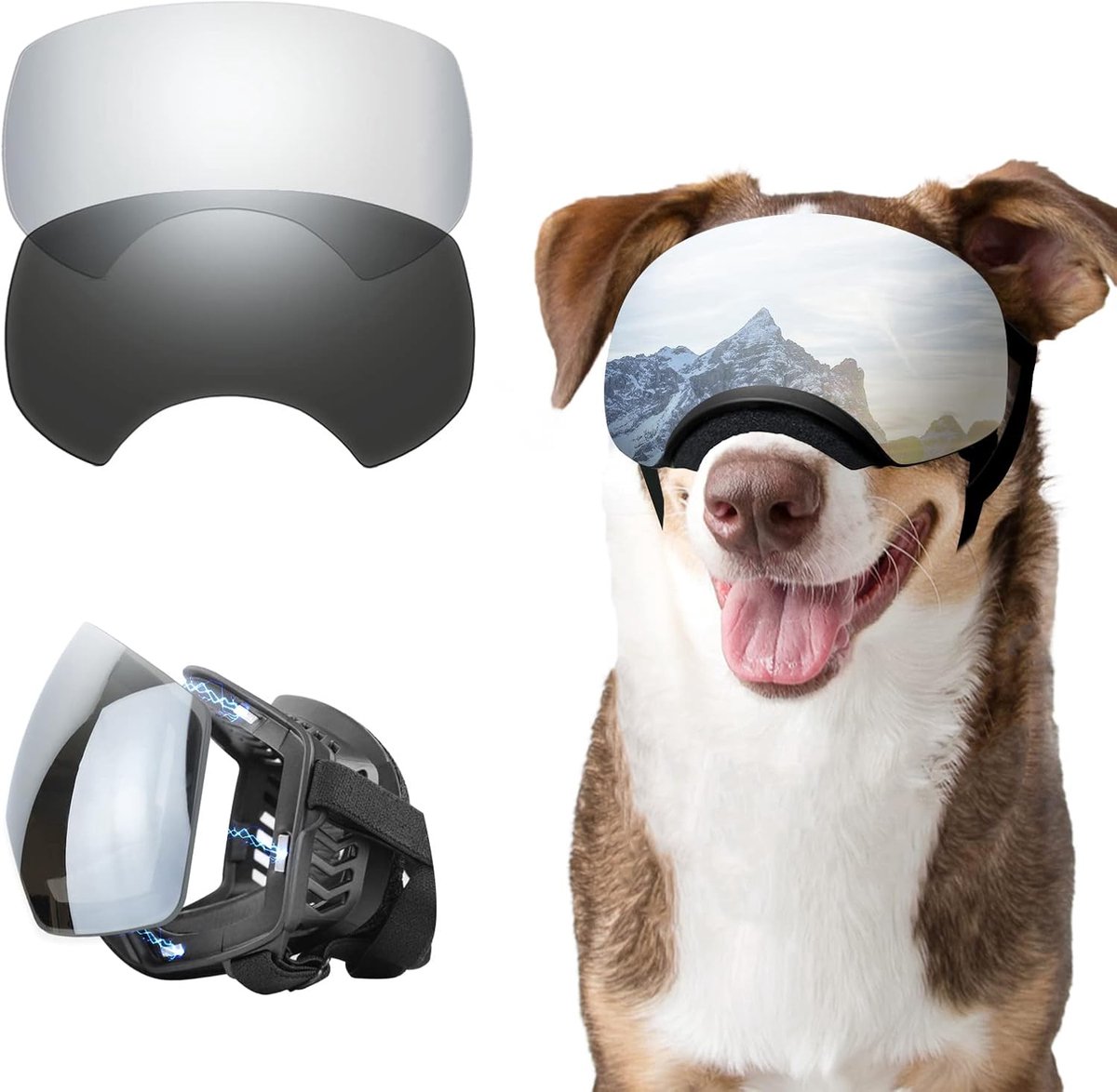 NAMSAN Dog Sunglasses, Dog Glasses, Sunglasses for Dogs, Adjustable Strap for UV Sunglasses, Windproof, Snowproof - ShopVlot