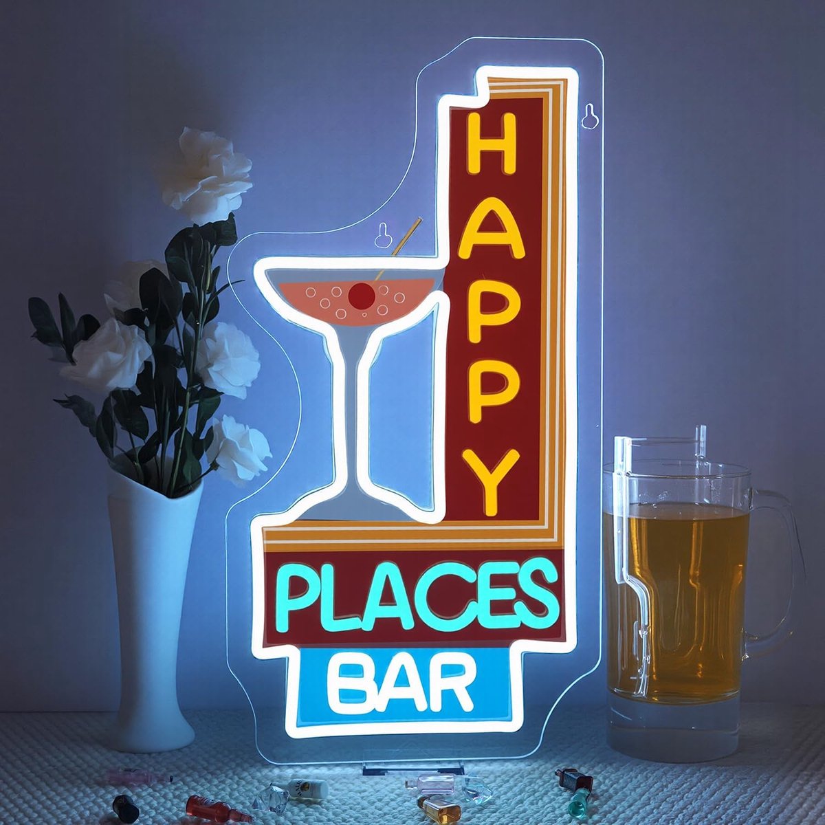 Looklight Happy Places Bar Neon Sign - ShopVlot