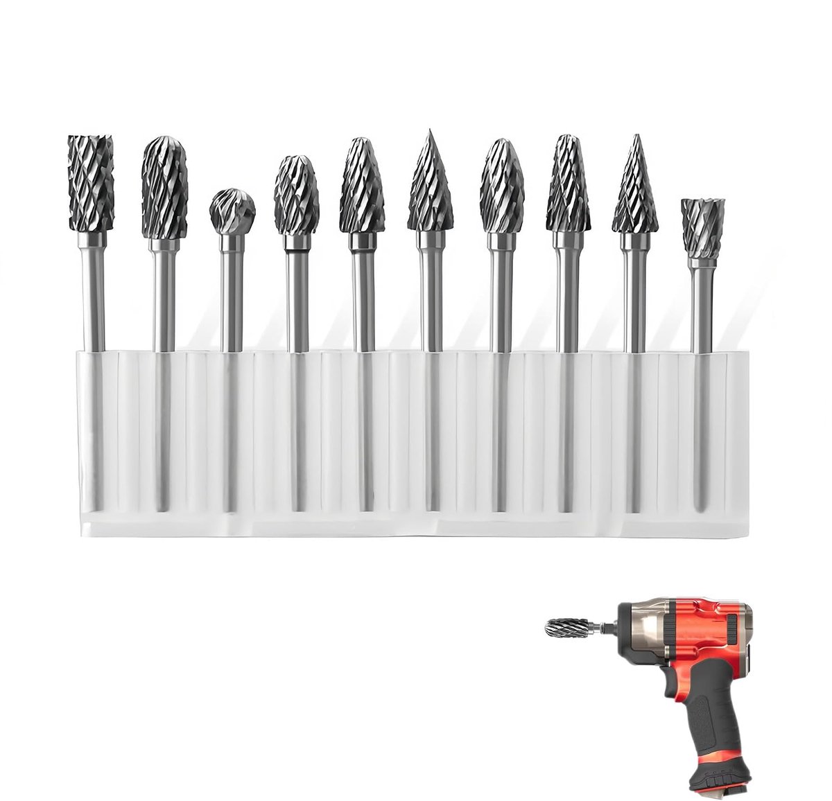 Roterende freesset van wolfraamcarbide, 10-delig, met dubbele snede en 1/8 inch schacht, voor houtsnijwerk, graveren - ShopVlot
