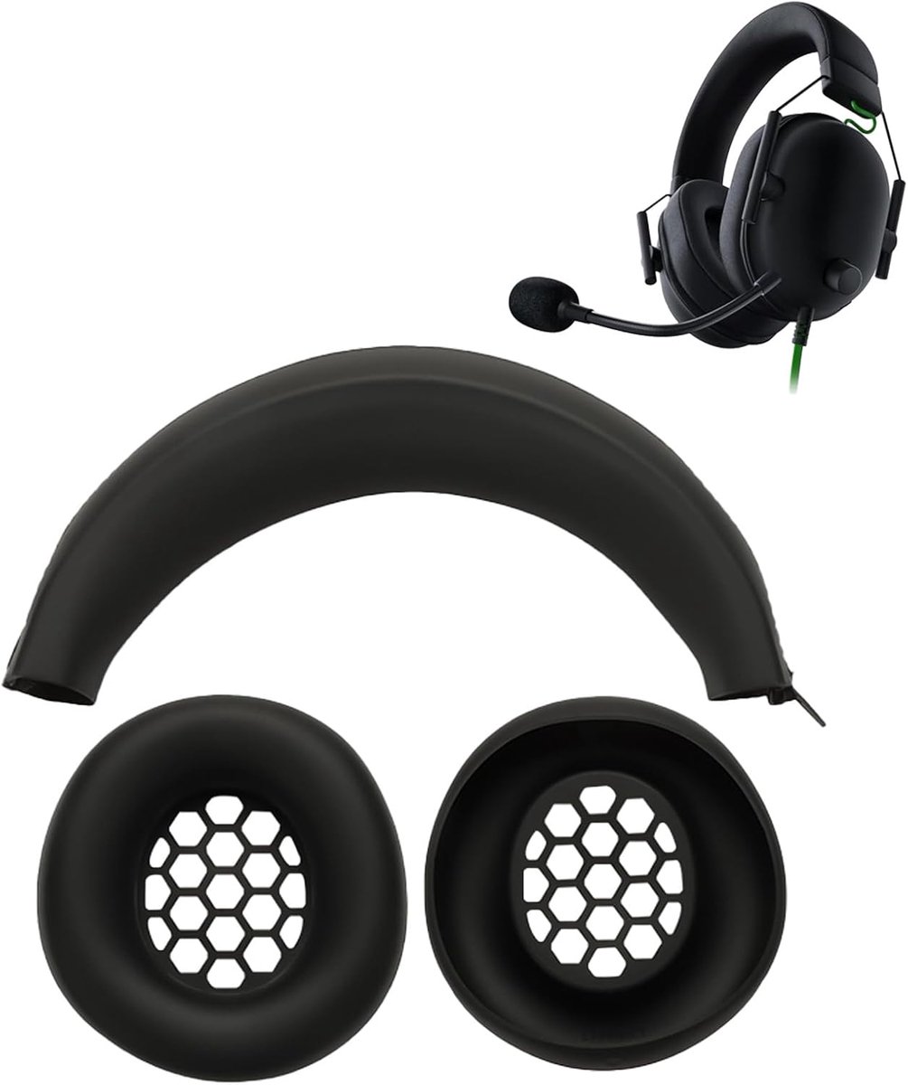 Siliconen beschermset voor Razer BlackShark V2 X / V2 X PS, 3-in-1 set met hoofdband hoes en oorschelpafdekking - ShopVlot