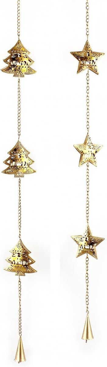 2x decorative pendants star pine tree in a set of 28cm, metal copper decorated, decorative pendant bell window - ShopVlot