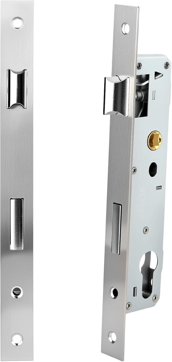 Mortise Lock, 85 mm x 25 mm, Silver Stainless Steel, Single Point Door Lock, Stainless Steel Door Lock, Garden Gate - ShopVlot