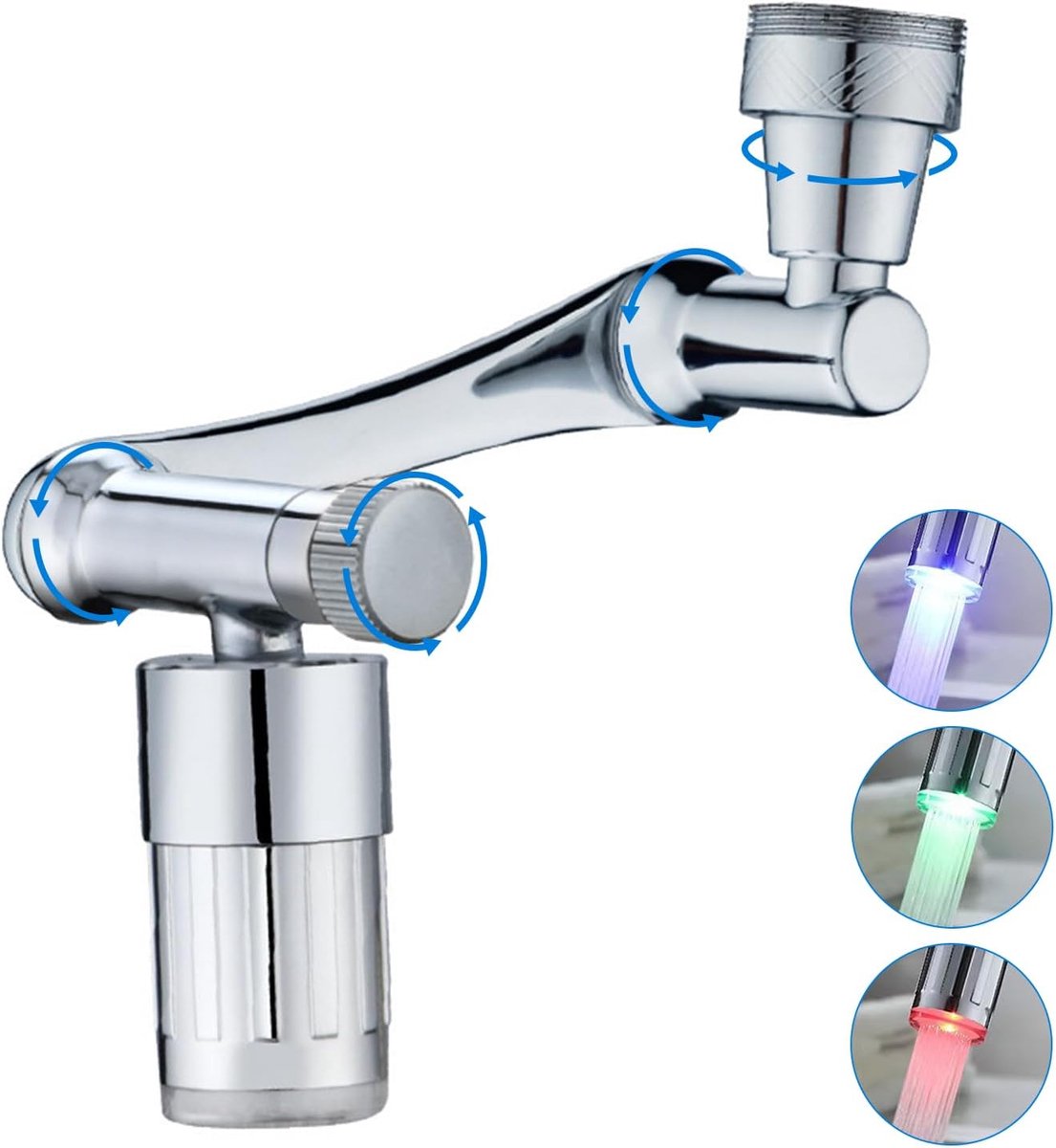 Faucet Extension, 1440 Degree LED, Multifunctional, Swivelling with Two Spray Modes, Tap Perlators, Kitchen and Water - ShopVlot