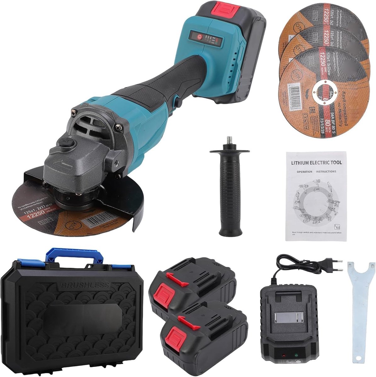 Weytoll Cordless Angle Grinder 125 mm Power Sanding Tool Brushless Motor Cutting and Polishing Machine with 21 V - ShopVlot