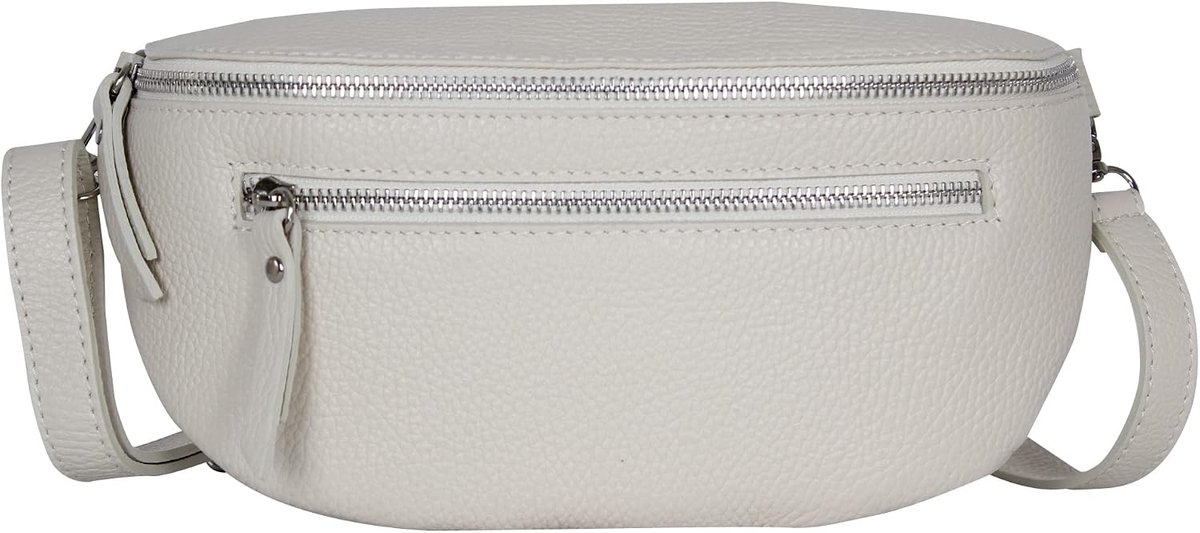 AmbraModa GLX2 - Women Men Unisex Small Waist Bag Genuine Leather Beige Cream Medium Waist Bag Bum Bag Shoulder Bag - ShopVlot