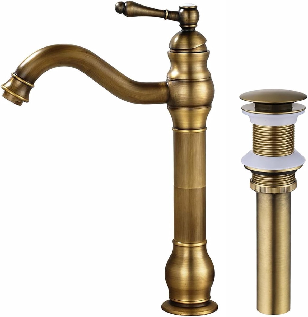 Bathroom Basin Mixer Taps Antique Brass Worktop Faucet Vessel Tap + Basin Pop up Drain (no Overflow) Bath Faucet Basin - ShopVlot