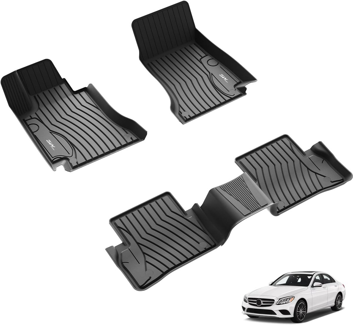 3W foot mats for Mercedes Benz C-Class Sedan/Station W205 2014-2021, TPE all-weather rubber mats for Benz C-Class 1st - ShopVlot
