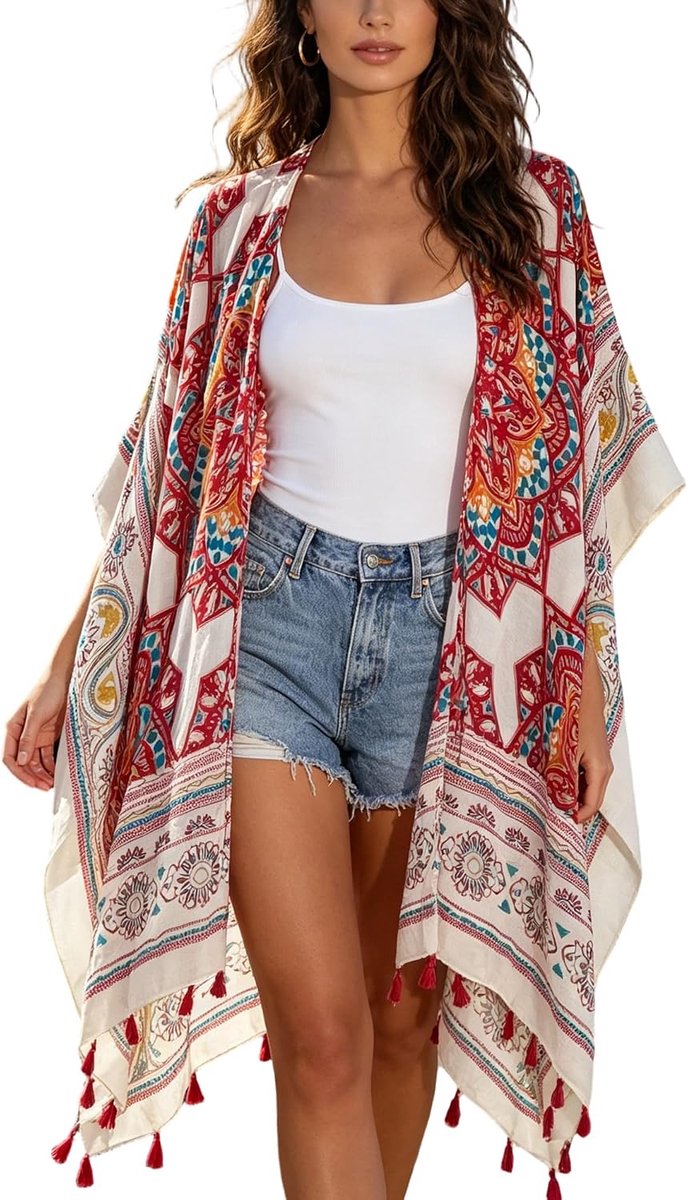 Breezy Lane Women's Swimsuit Cover Kimono Bathrobe Beach Wear Bohemian Floral Print Resort Clothing - ShopVlot