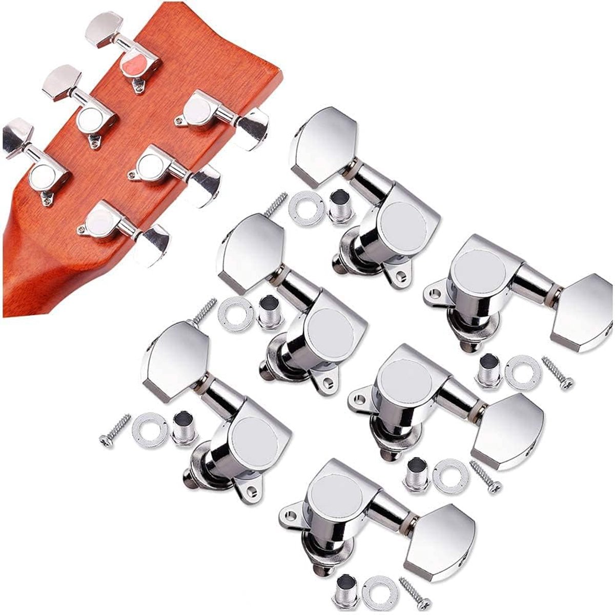 6Pcs Guitar Tuner Swirl Mechanism, Closed Locking Tuner, Buttons Tuning Wrench, 3L3R Metal Durable Tuner for E or - ShopVlot