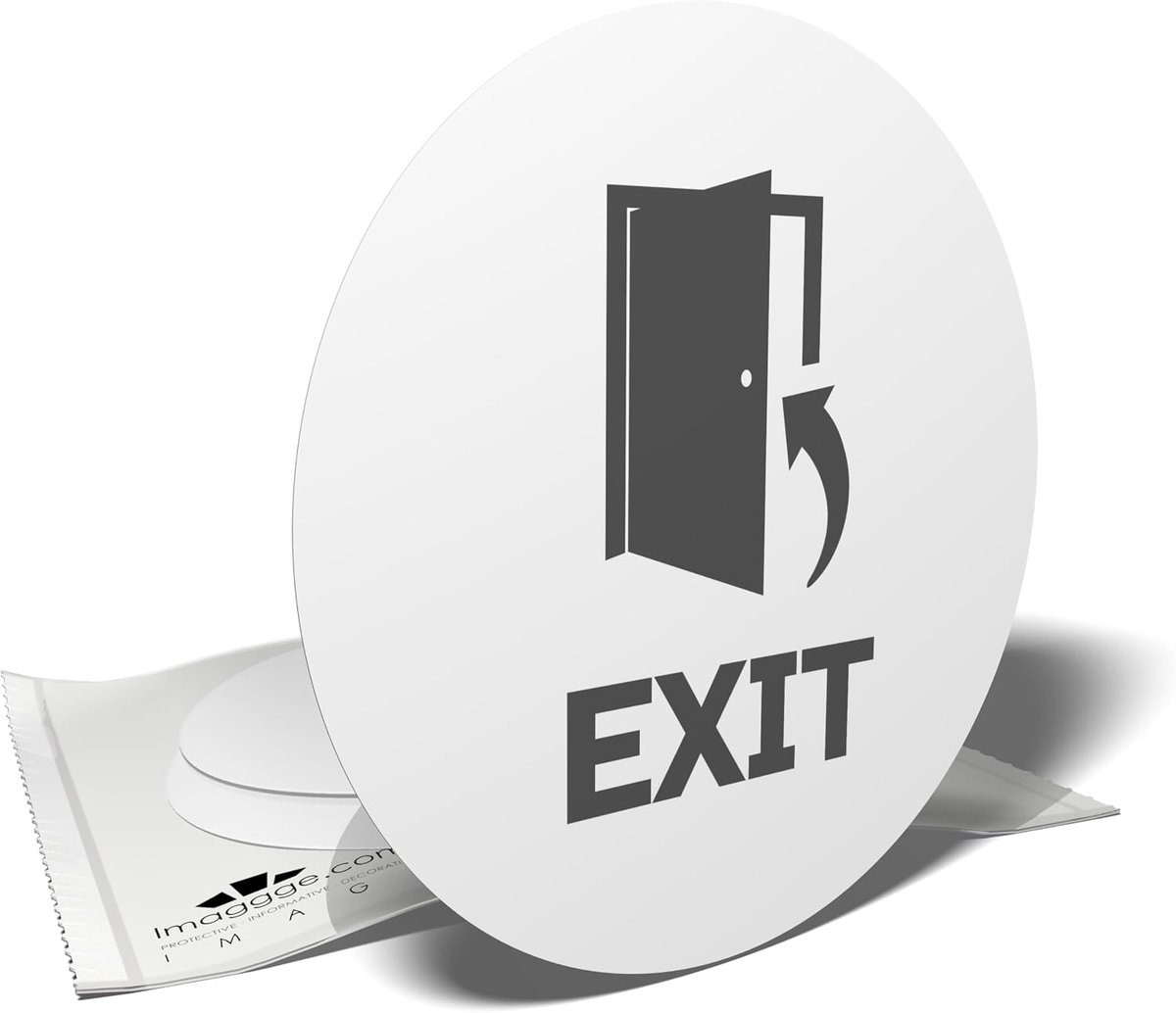 Set van 3 stickers "Exit" – bewegwijzering voor uitgangsdeur – diameter 10 cm – sticker richting uitgang – voor binnen - ShopVlot