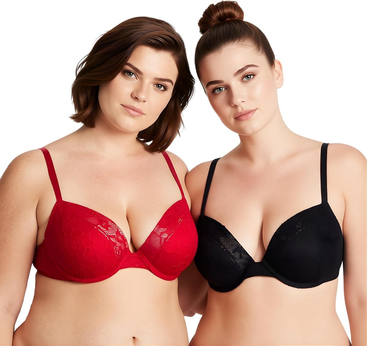 Curve Muse Women Plus Size Add 1 and Half Cup Push Up Underwired Lace Bras - ShopVlot