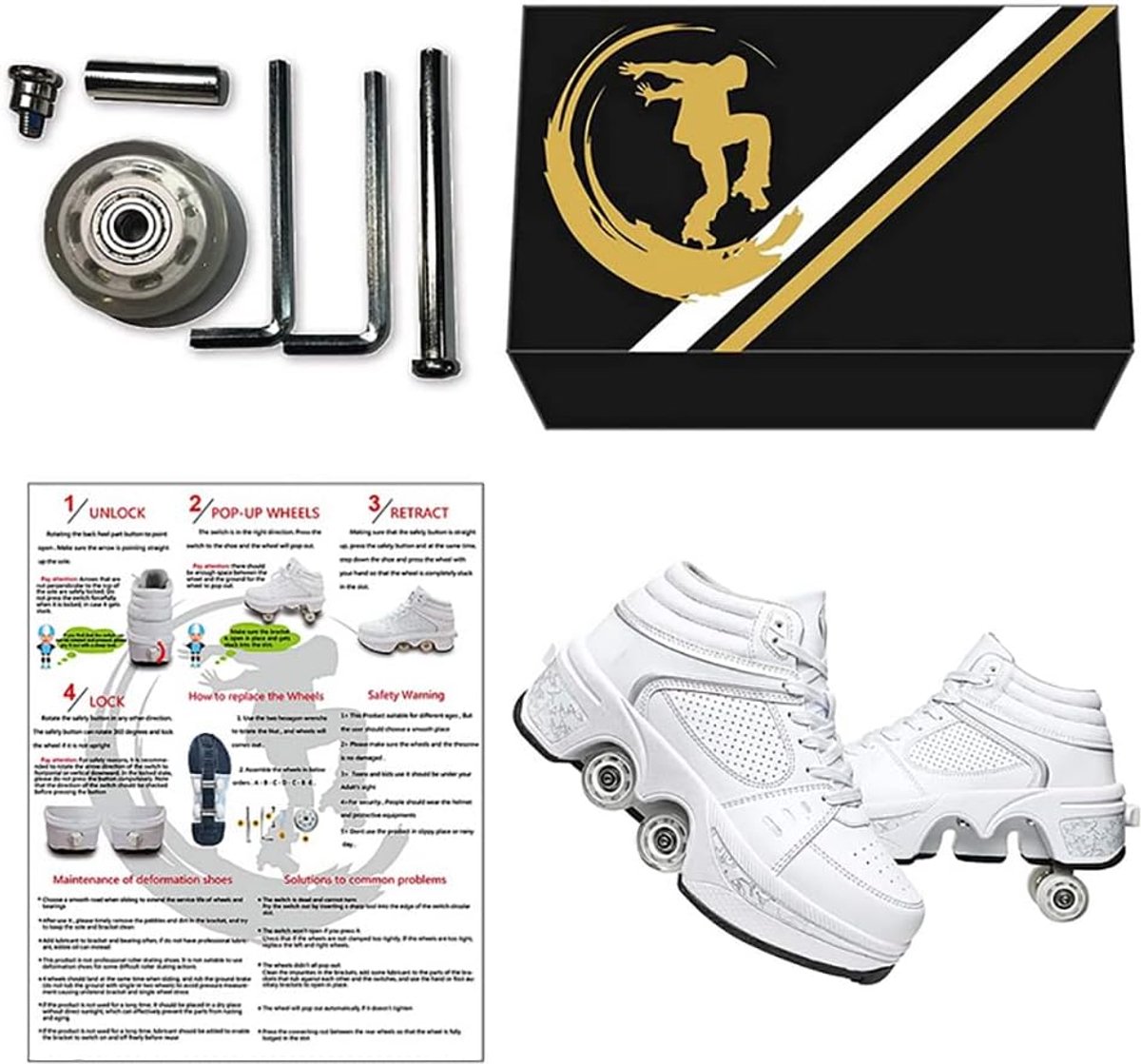 Wheeled Shoes Luminous 4 Wheel Skates Adjustable Roller Skates Hidden Wheel for Running Sports Shoes for Playing Men - ShopVlot