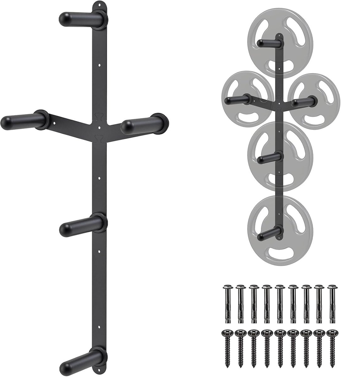 Kipika Wall Mounted Weight Plate Tray Storage Rack (3 Pole & 2-Weight Wing) Weight Rack with T-Bar Row Landmine - ShopVlot