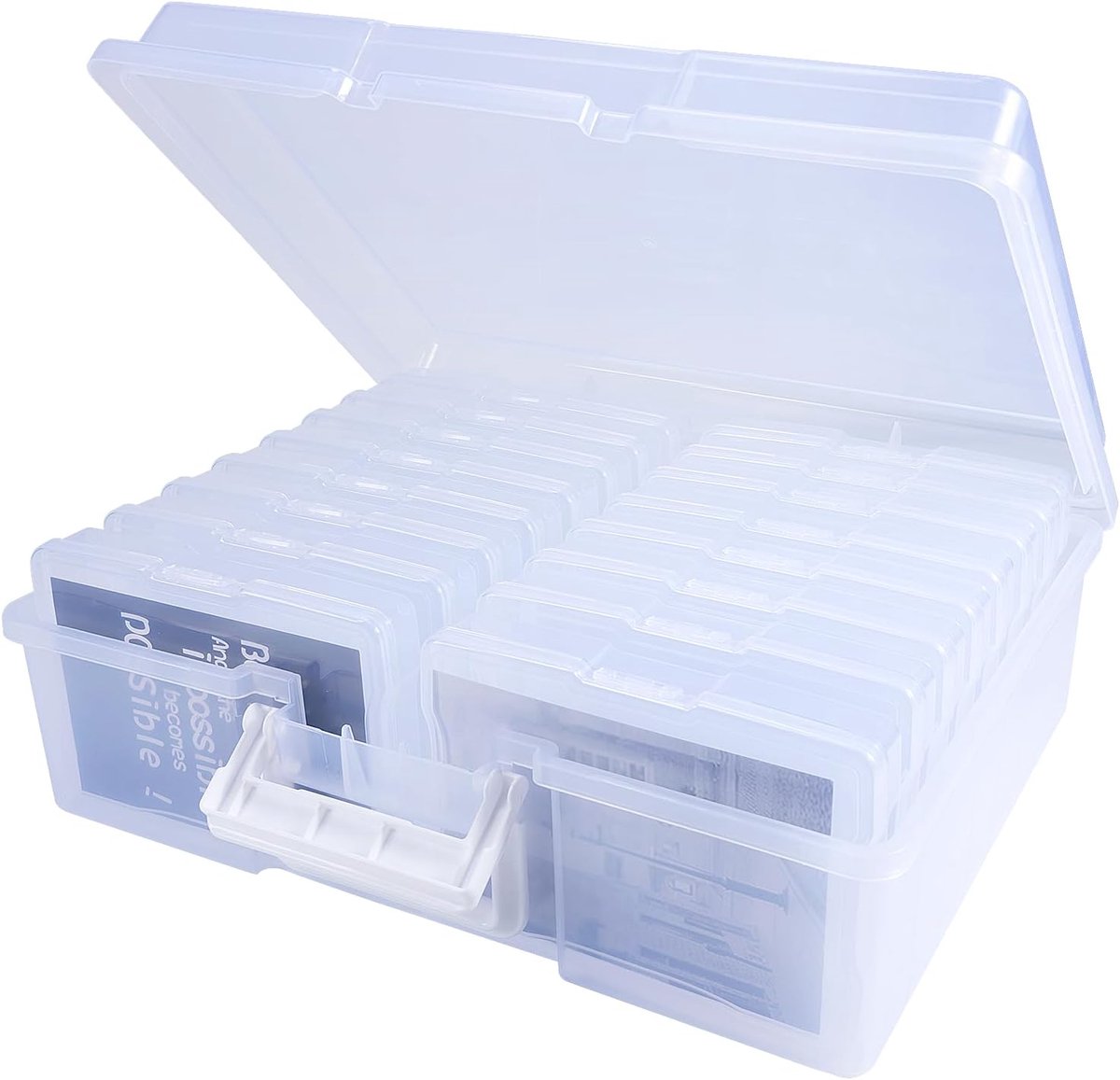 Carehabi Transparent Photo Boxes, 36 x 28 x 13 cm, Transparent Photo Storage Box, 16 Inner Photo Holders, Plastic - ShopVlot
