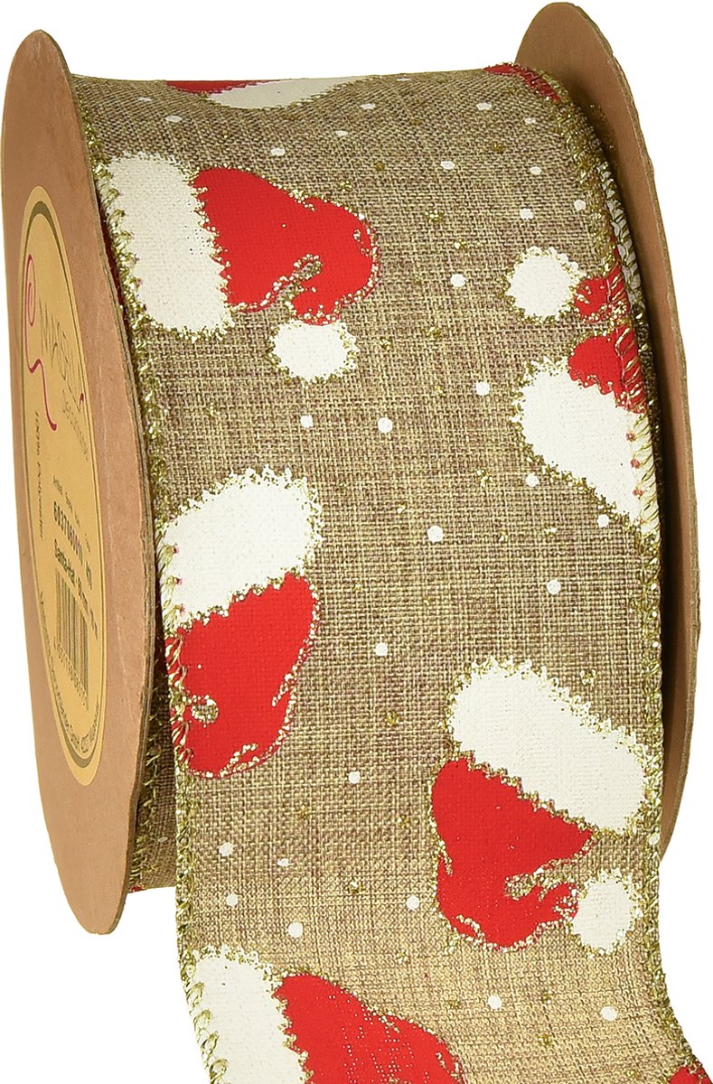 Kerstlint met kerstmutsen, bruin, 60 mm, 10 m