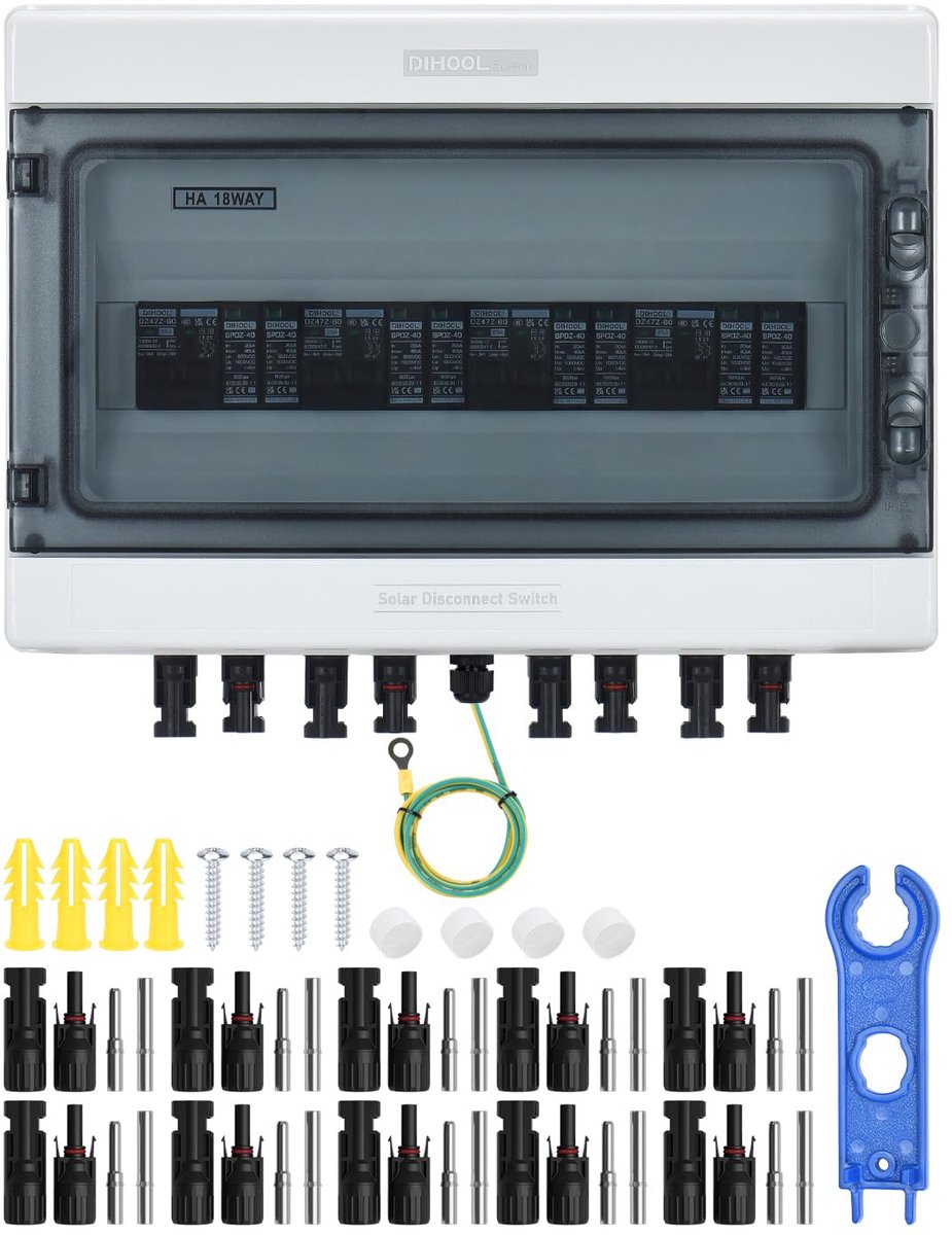DIHOOL DC surge protector PV 4 strings solar junction box for 4 * 500W solar panels balcony kraftwerk 25A DC divider - ShopVlot