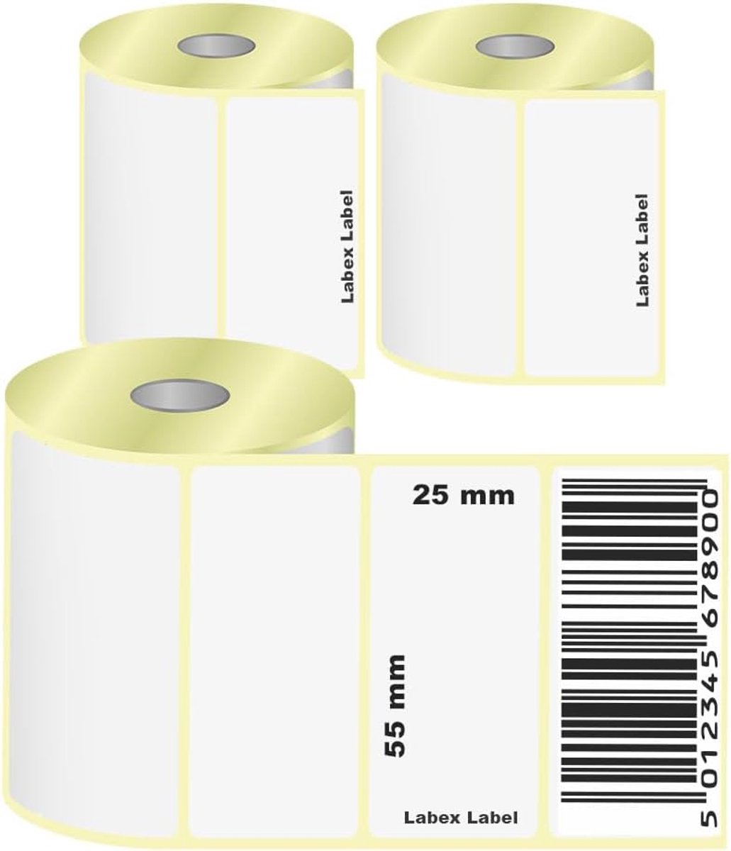 Thermal labels 55x25mm white – 3000 labels (3 rolls) – Direct thermal – Self-adhesive – Barcode labels - ShopVlot