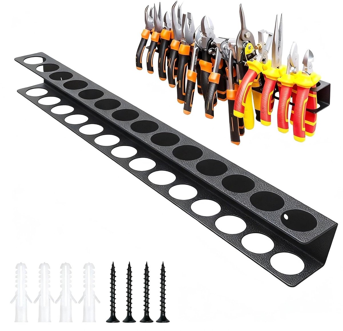 Tool Wandbeugel met 14 Gaten - Schroevendraaierhouder 40 cm - Zwart - Efficiënte opslag voor gereedschap - ShopVlot