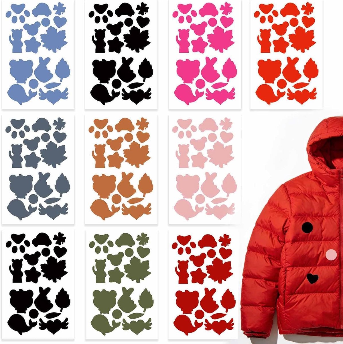 Herstelset voor Kleding met Zelfklevende Patches - 10 Stuks Nylon Reparatie Patches in 16 Maten - Waterdichte Meerkleurige Patches voor Jassen, Broeken en Tenten