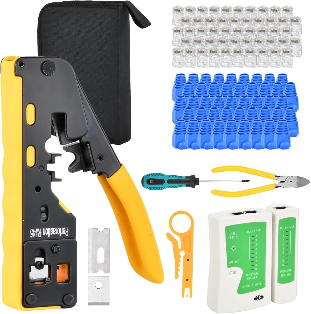 Crimping Tool Set - RJ45 met Kabeltester - Mini Stripping Tool - Voor Ethernet Kabels - ShopVlot