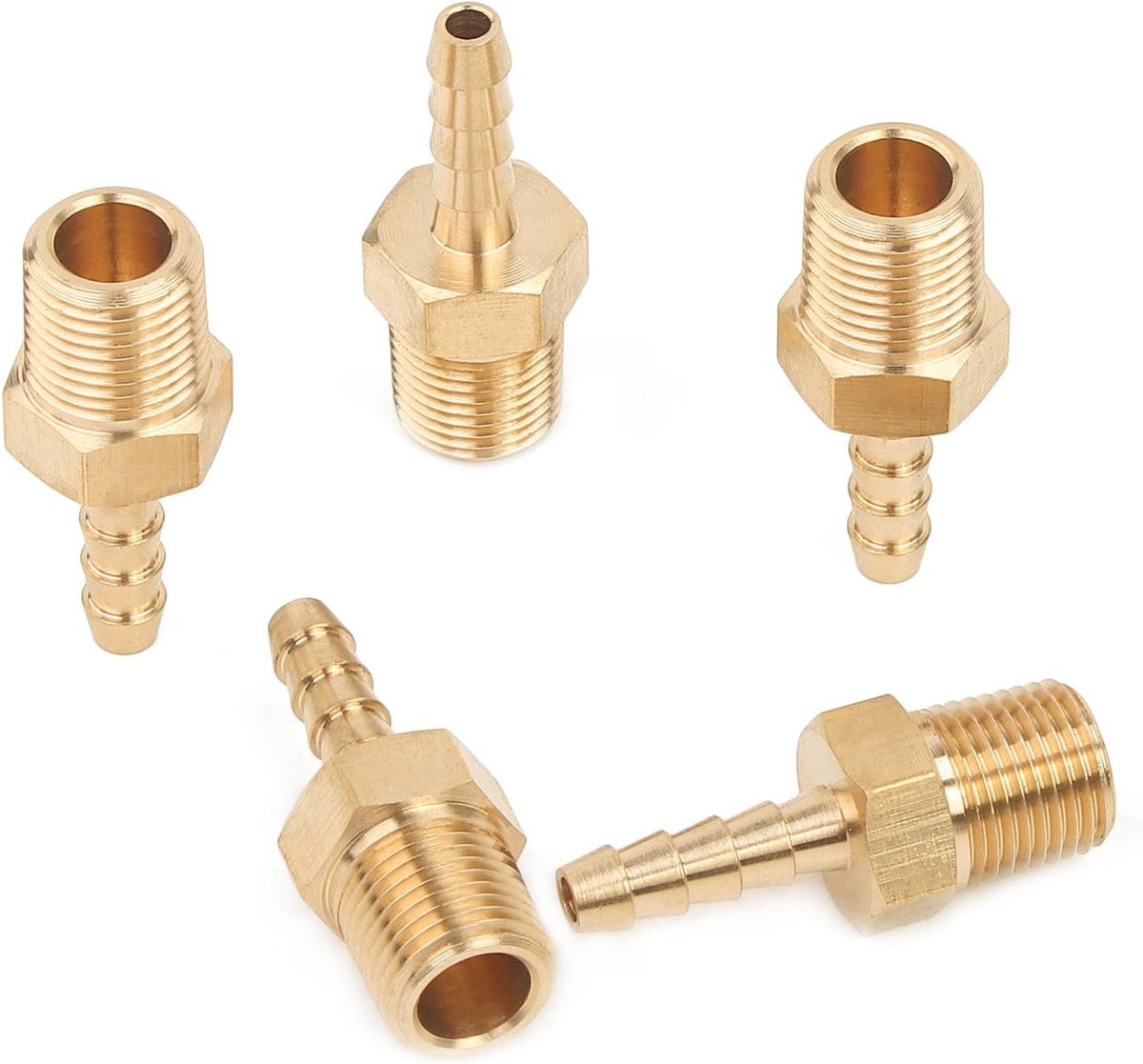 Messing Armoured Bed Fitting Coupler/Connector Male BSPT x Slang Bark voor Brandstof, Gas en Water - 1/8" (3mm), 5 Stuks