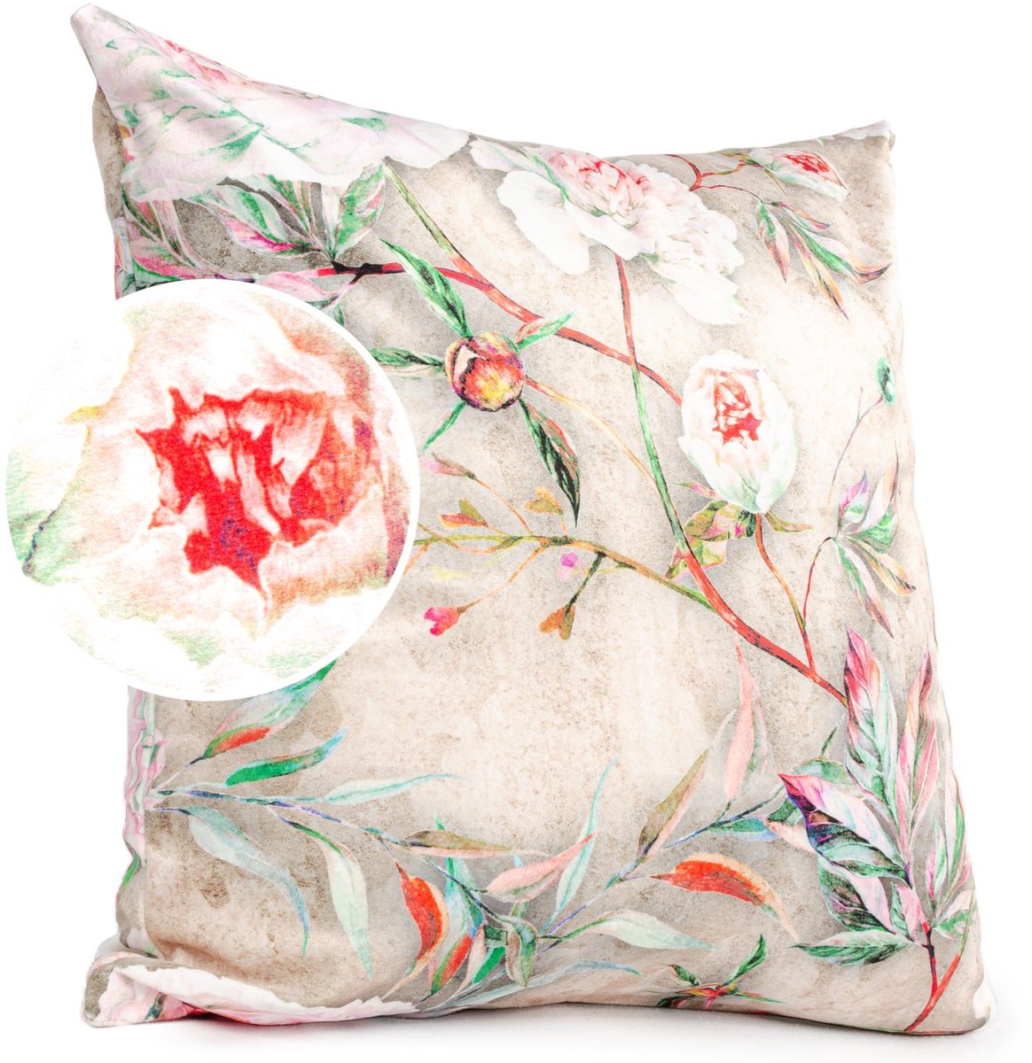 ANRO Bloemen Sierkussen 40x40 cm - Velours - Inclusief vulling Beige