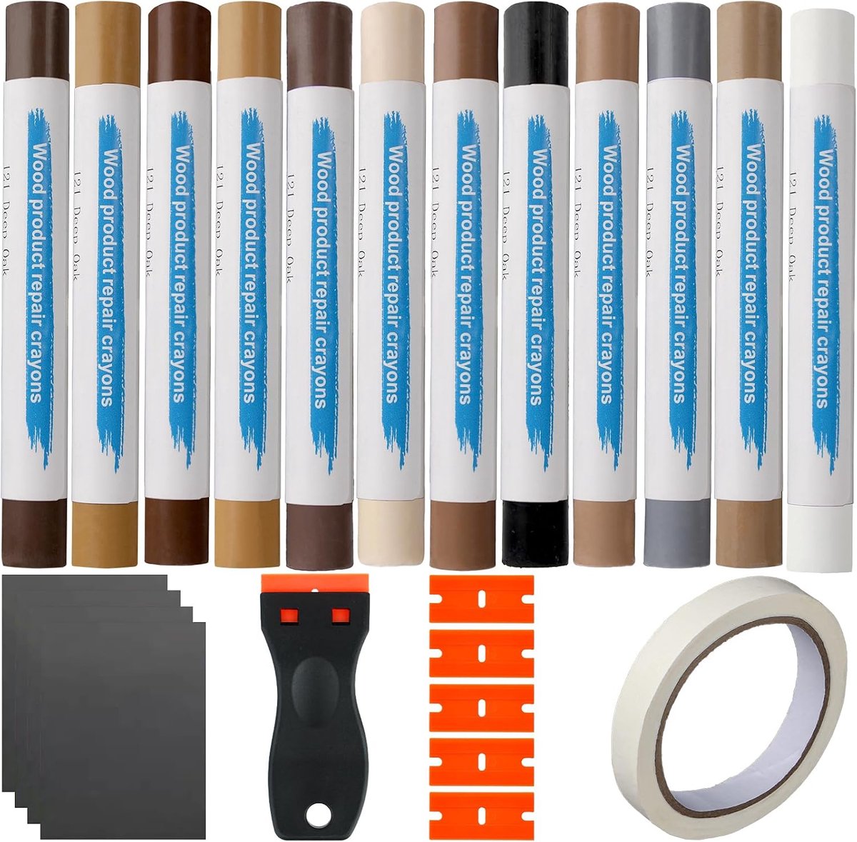 Hardwax reparatieset 12-kleuren - voor laminaat, parket, vinyl en meubels - herstelt krassen, gaten en scheuren - ShopVlot