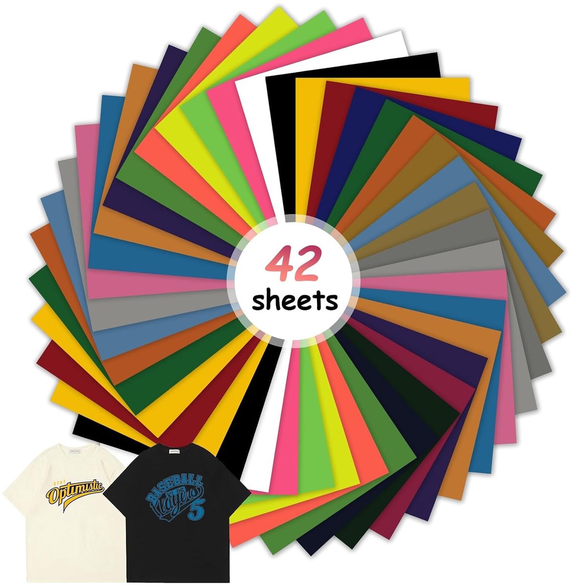 Thermofolie voor textiel 12 x 20 cm - 42 vellen in 24 kleuren - hoogwaardig en duurzaam - ShopVlot