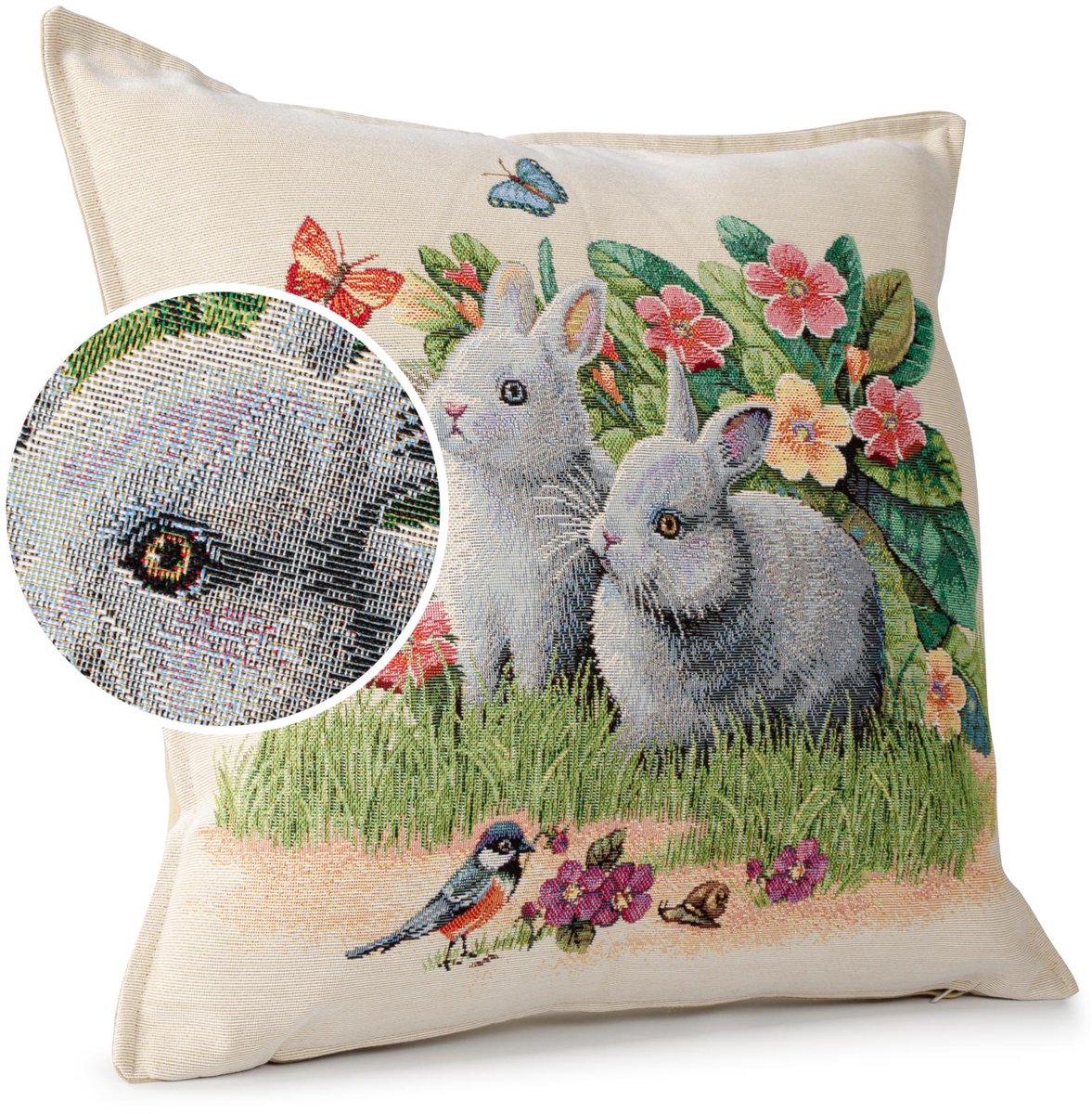 ANRO Sierkussen Konijn 45x45cm – Jacquard Gobelin Inclusief Vulling Bank Woonkamer Decoratief