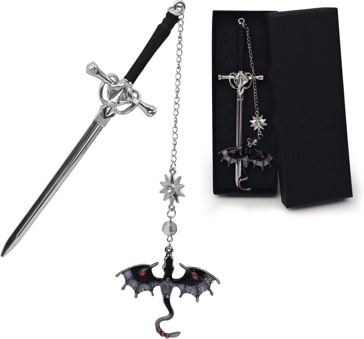 boekenlegger gepersonaliseerd - metalen zwaard met kristallen hanger - elegant design - perfect voor boekenliefhebbers - ShopVlot