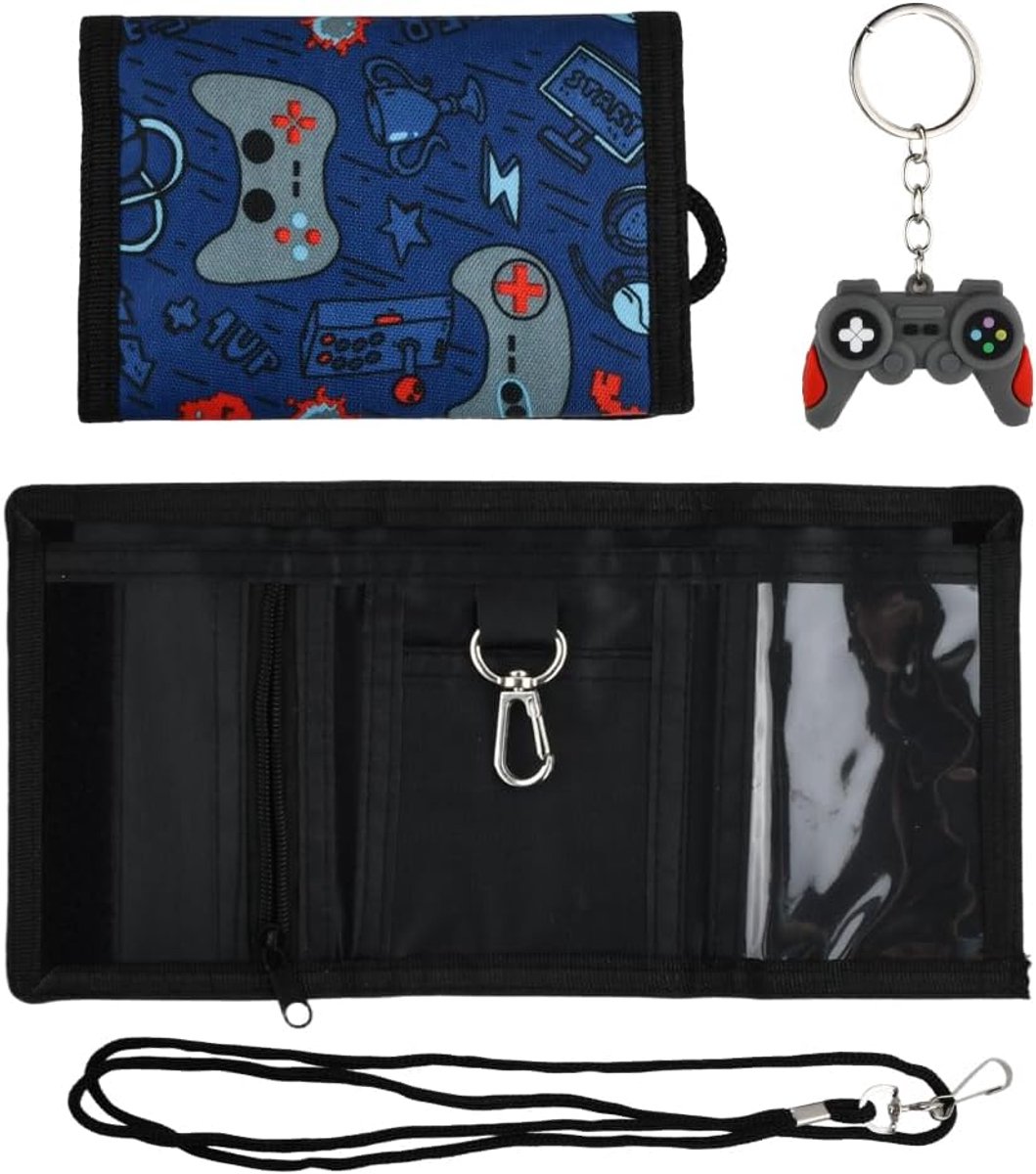 Kinderportemonnee drievoudig gevouwen - gaming-design - met sleutelhanger - ideaal voor jongens en meisjes - ShopVlot