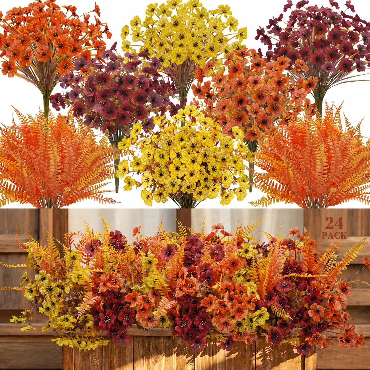 Kunstherfstbloemen 12 stuks - 3 kleuren eucalyptusstelen - 3 kleuren groene stelen - sfeervolle tafeldecoratie - m-winkel