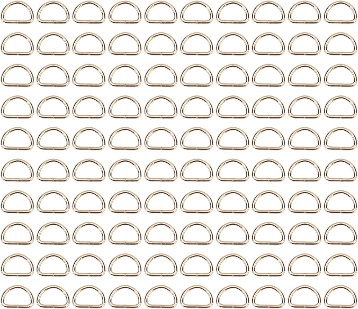 D-vormige metalen ringen voor naaien, 100 stuks, ideaal voor tassen, sleutelhangers en DIY-projecten, goudkleurig