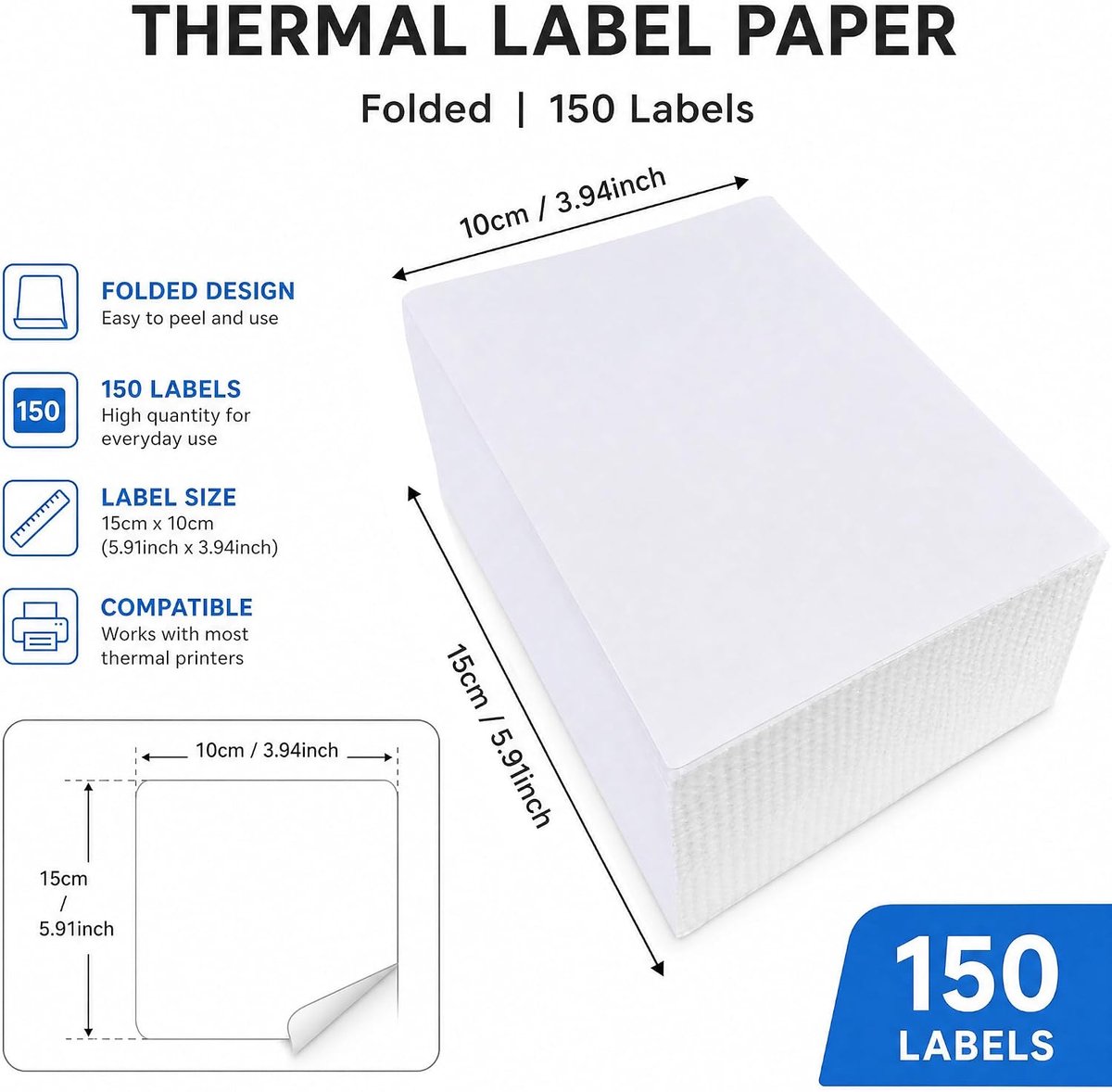 Thermische etiketten 100 x 150 mm - zelfklevend papier - 500 vellen - ideaal voor verzending - ShopVlot