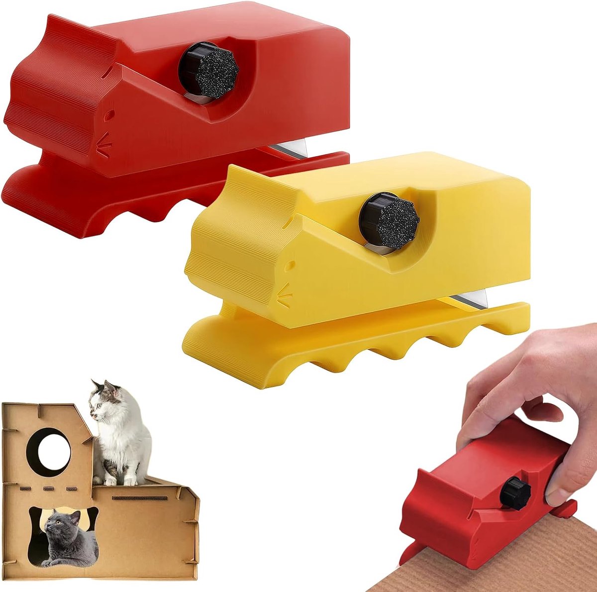 Cardboard Cutter voor Kattenkrabplank - Rood en Geel PLA - Precisie Snijbladen - Ideaal voor DIY Projecten - ShopVlot