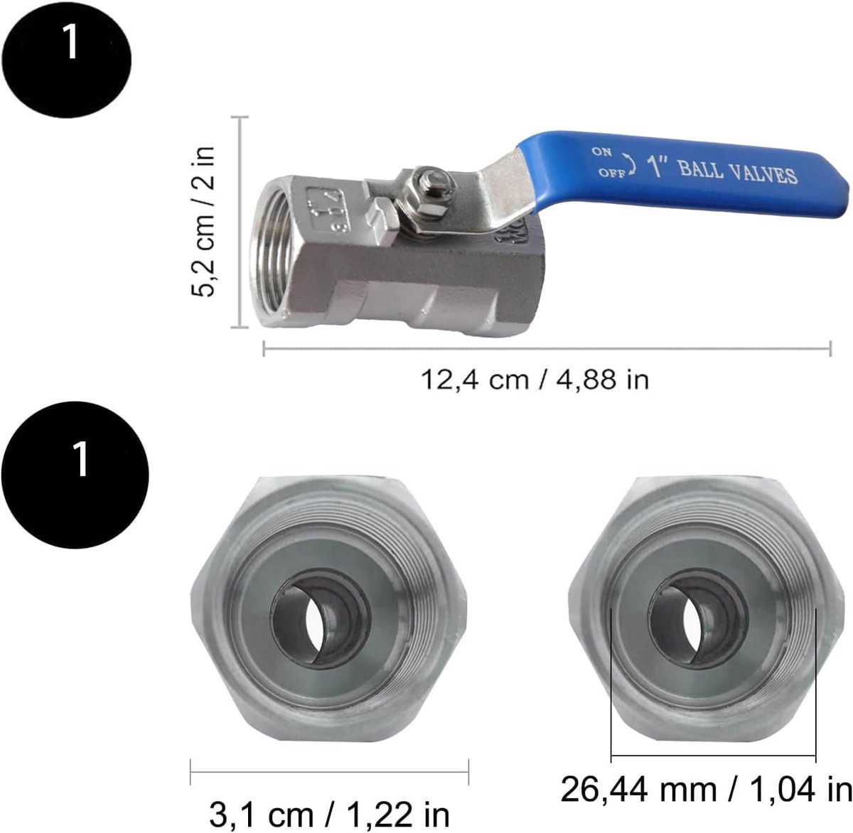 Kogelkraan 1 inch - 304 roestvrij staal - lange hendel - snel openen en sluiten - ShopVlot