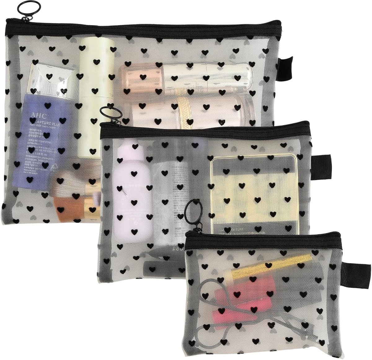 Cosmeticagetaset 3-delig - Grijs/Wit - Waterafstotend nylon - Ideaal voor reizen - ShopVlot